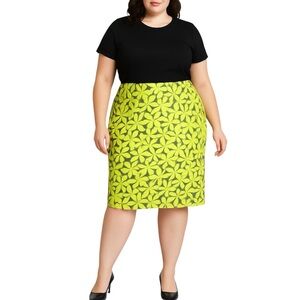 LANE BRYANT Plus Size Yellow Grey Floral Pencil Skirt Zipper Size 28